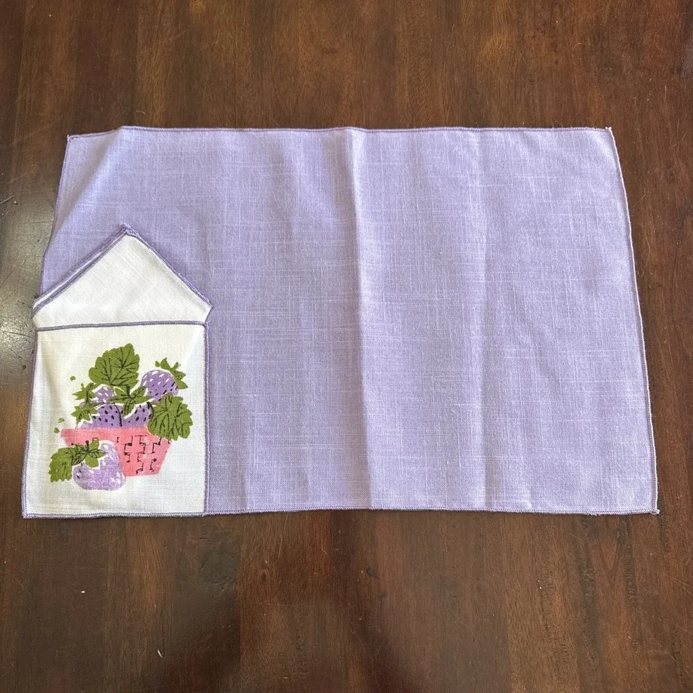 Vintage Placemats & Napkins Set‎ for Four Screen Print Pocket Purple Farmhouse